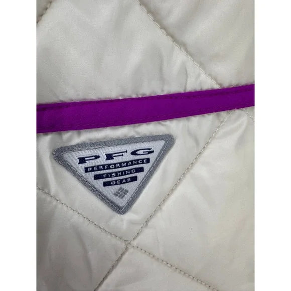 Columbia PFG Quilted Vest Womens Large Full Zip Sleeveless Top Off White  Purple - Picture 2 of 16